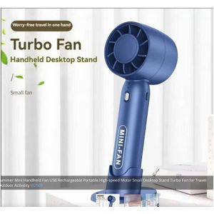 Summer Mini Handheld Fan USB Rechargeable Portable High-speed Motor Small Desktop Stand Turbo Fan for Travel Outdoor Activeity
