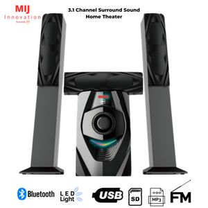 Mi+ 3.1CH Home Theater System – 120W Powerful Subwoofer + 3 Satellites – Bluetooth, USB, FM, MP3 – LED Light– Wooden Cabinet 