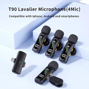 T90 4 in 1 Wireless Microphone, Noise Reduction Collar Mic with Charging Case, Wireless 4-Mic &1 Receiver for Video Recording, YouTube, Facebook, Live Stream for All Type C Android &iPhone