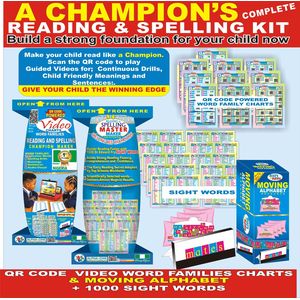 READING & SPELLING CHAMPION KIT FOR KIDS--QR Code VIDEO Word Family Charts for Daily Practice