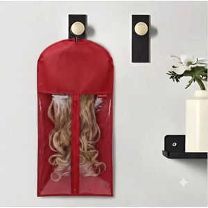 Premium  Portable Wig Storage Bag with Hanger & Transparent Zipper Window – Dustproof Wig Organizer (Red)