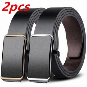 2pcs Belt men's genuine leather toothless automatic buckle cowhide belt men's youth business belt