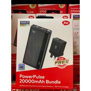 itel PowerPulse 20000mAh Bundle 20000mAh Powerbank with Digital Display + Free 12W Fast Charger