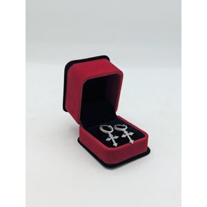 Hoop Sterling Silver Cross Drop Down Men's Earrings