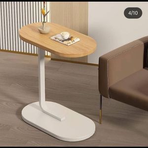 C-Shaped Minimalist End Table With Metal Base