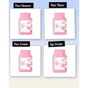 SADOER 4-in-1 Cherry Blossom Brightening & Moisturizing Mini Sachet Skincare Set (Cleanser, Toner, Eye Cream & Face Cream)