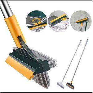 2 PCS 3 In 1 Washing & Cleaning Brush For Bathroom & Toilet Floor Walls Tiles Cleaning With Long Handle