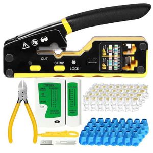 RJ45 C-rimp Tool Kit , with 50 pair Cat6 RJ45 Pass Through Connector and Connector Boots,Cat6 Cat6a Cat5 Cat5e Cat7