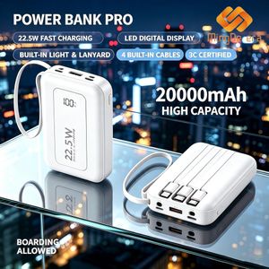 MingDe era Compact 20,000mAh Power Bank with 4 Built-in Cables – 22.5W Super Fast Charging, Type-C Output, LED Light, Digital Display, and 3C Certification.