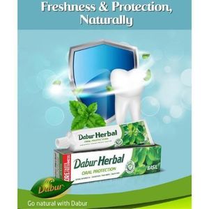 Dabur Herbal Basil Toothpaste for Fresh Breath, Cavity Protection, Strong Teeth & Natural Oral Care
