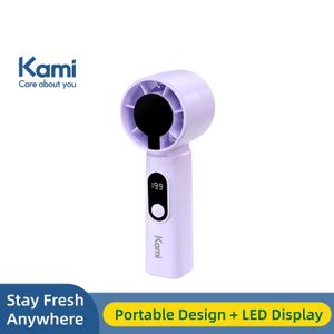 Kami Rechargeable Handheld Mini Fan – Portable USB Cooling Fan with LED Display, 5 Speeds, 3000mAh Long-Lasting-Purple