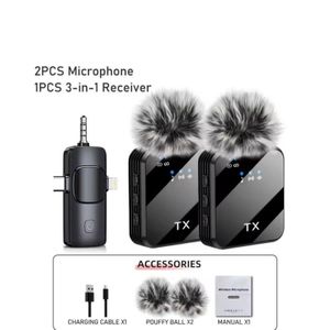 F11-2 3-in-1 Wireless Lavalier Microphone, Noise Reduction Clip-On Mic for iPhone & Android-Black