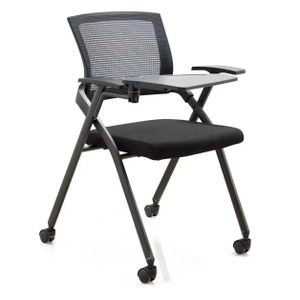  Folding Training Chair With Writing Paad, Mesh Backrest & Wheels – Black
