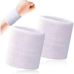2Pcs Quality Cotton Sweat Wristband Sweat Band For Sport & Gym white