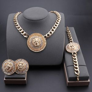 African Dubai Jewelry Set Nigerian Crystal Gold Plated Necklace Earrings Bracelet Women Italian Bridal Jewelry Sets Wedding Accessories