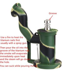 Winwolf Portable Silicone Dab Rig Kit with Titanium Nail & Dab Spoon Tool - Durable, Flexible, Multi-Color Travel Wax Pipe