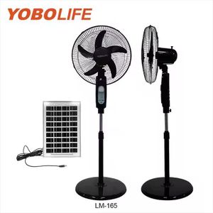 YOBOLIFE Brand 16 Inches AC/DC Rechargeable LiFePO4 Standing Solar Fan /22W Panel/Remote & 2Bulbs For Home & Office