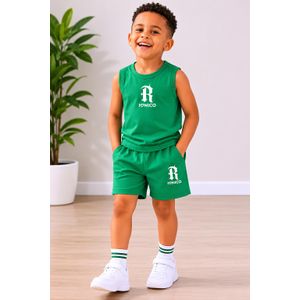 Kids Sleeveless Sportswear Set for Boys – 2PCS Summer Outfit Tank Top & Shorts Casual Tracksuit Toddler Clothes Green