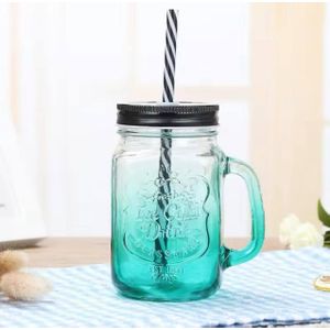 Glass Mason Jar with Straw and Lid - 450ml 
