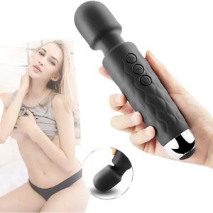 20 Modes Powerful Rechargeable Magic Wand Vibrator For Women - Black