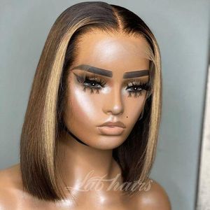 Highlight Honey Blonde Bob Wig Lace Front  Hair Wigs - Straight - 14inch