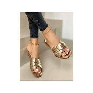 Sexy  Female Simple Flat Slippers - Gold