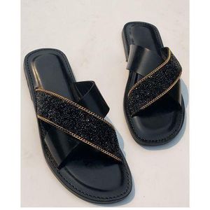Mens Pure Leather Solid-Sole Toe-Palm Slippers