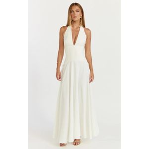 Poppy Maxi Dress - Contrast Skirt Deep Plunge Halter Dress