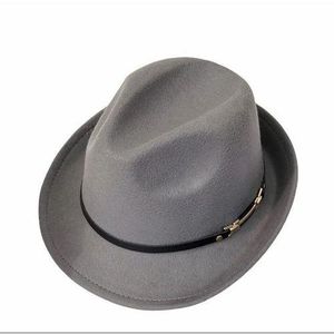 Unisex Short Brim Fedora Wool Hat for Man and Woman.Grey