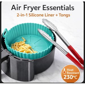 2-in-1 Set- Air Fryer Silicone Liner + Stainless Steel Tongs Combo Set (Heat Resistant)