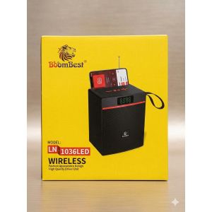 BoomBest  LN-1036LED Wireless Bluetooth Speaker - Heavy Deep Bass, FM Radio, Digital Display & Phone Holder - Black