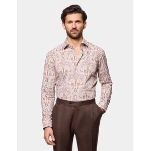 Hawes & Curtis Slim Fit White & Brown Paisley Shirt