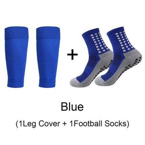 2-Pair Set of Professional Football Thick Socks Guards Kit For Sport Highly Elastic - blue