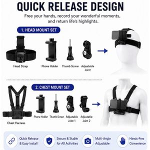 9-piece  Mobile Phone chest strap + head strap/Head Mount Harness kit for hands-free Filming Video, content creation