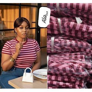 China Image Classic Striped Rib-Knit Tee – Maroon/Pink Mix