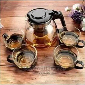 5pcs glass tea pot set which includes 4 cups and jug