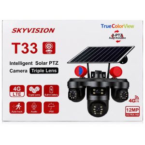 V380 Triple Lens PTZ Solar Camera with Night Vision, Auto Tracking, Solar Light, WiFi CCTV Security Camera
