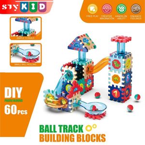 STY 60 Pieces Children's Rolling Ball Block Set Kids Ball Track Building Blocks Early Education Toy (3-6 Yrs)