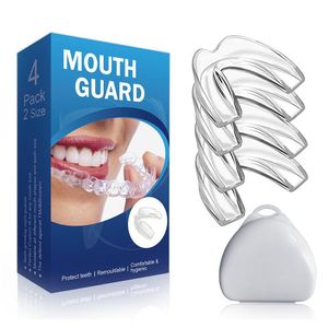 4-Pack Teeth Grinding & Protection Guards (Includes Triangular Storage Case) - Transparent Sleep Apnea Appliance, Reusable Dental Guard