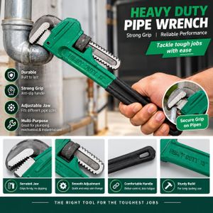 Heavy-Duty Adjustable Pipe Wrench - Dip-Coated Non-Slip Handle Plumbing Wrench with 70mm Jaw Opening for Mechanics, Plumbers & Hardware Repairs