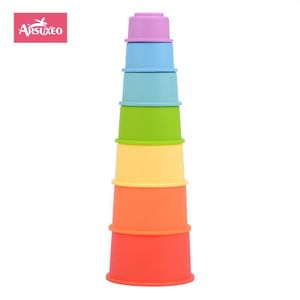 Arsuxeo 7pcs/set Baby Silicone Hourglass Stacking Cup Montessori Educational Toy Stacking Ring Tower Toy