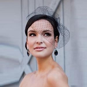 White Headband Veil for Bridal Crystal Birdcage Black Face Net Mask Short Veil Fascinator Elegant Charming Veil Black