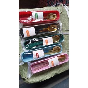 5 packs of Portable Stainless Steel Cutlery Set with Case – Spoon, Fork & Chopsticks Travel Utensil Set