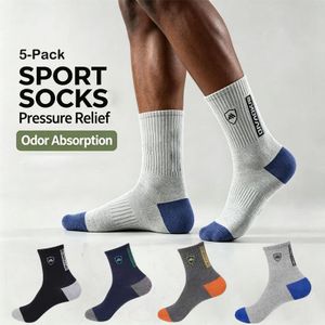 5-Pack Men's Cotton Mid-Calf Socks, Breathable & Anti-Odor, Multi-Color for Sports & Daily Wear