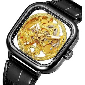 Forsining Square Watches for Men Fashion Leather Mens Watch Automatic Mechanical Casual Wen's Wrist Watches Luxury Hand Wind Watch for Men