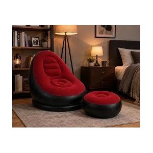 Inflatable Sofa Lounge Chair with Ottoman and Electric Air Pump (Red) with Free Gift