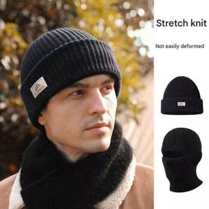 2 in 1 Windproof Men's Knitted Earmuffs Beanies Balaclava Hats -Black