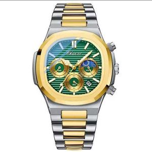 Chenxi Men Chronograph Stainless Steel Silver And Gold Wristwatch Green Face