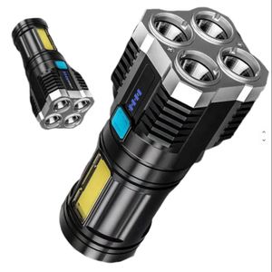 Ultra Bright Powerful Flashlight, LEDs Torchlight Searchlight, USB Rechargeable COB Floodlight, Flashlight Super Bright With COB Work Light, 4 Lighting Modes With USB Charging Cord, Battery Indicator Torchlight, Portable Led+COB Camping Lantern Flashlight