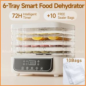 Smart 6-Tray Electric Food Dehydrator - Digital Fruit & Meat Jerky Dryer with 72H Timer & Adjustable Height (+ 10 FREE Sealer Bags)